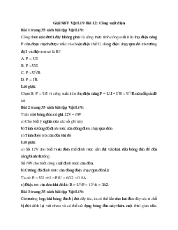 Giải SBT Lý 9 bài 12 Công suất điện