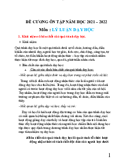 Đề cương ôn tập môn lí luận dạy học 2021 - 2022  | Đại học Sư Phạm Hà Nội