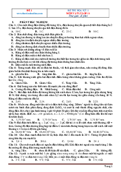 Bộ đề thi Lý 11 HK1 (có đáp án) năm học 2020-2021