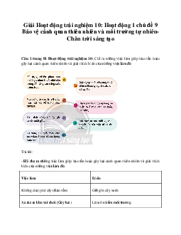 Giải Hoạt động trải nghiệm 10: Hoạt động 1 chủ đề 9 Chân Trời Sáng Tạo