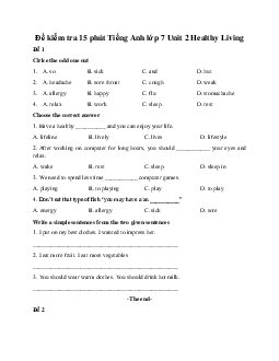 Đề kiểm tra 15 phút Tiếng Anh lớp 7 Unit 2 Healthy Living