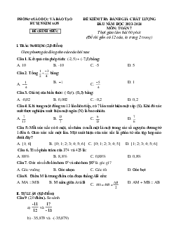 Đề kiểm tra Toán 7 đầu năm 2023 – 2024 phòng GD&ĐT Kim Sơn – Ninh Bình