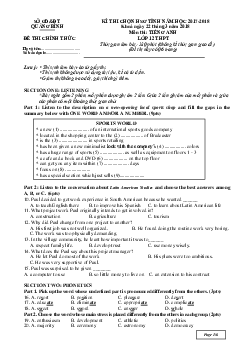Kỳ thi chọn HSG tỉnh Quảng Bình Lớp 12 môn Tiếng Anh năm học 2017-2018