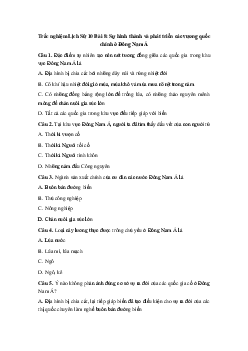 Trắc nghiệm Lịch Sử 10 Bài 8: Sự hình thành và phát triển các vương quốc chính ở Đông Nam Á