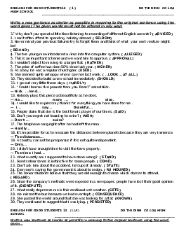 Viết lại câu hay và khó cho học sinh giỏi lớp 12 THPT