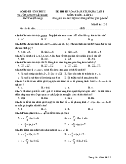 Đề khảo sát Toán 11 lần 1 năm 2022 – 2023 trường THPT Lê Xoay – Vĩnh Phúc