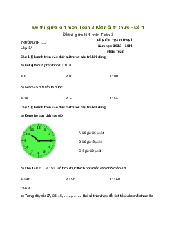 Bộ đề thi giữa học kì 1 môn Toán 3 năm 2023 - 2024 | Kết nối tri thức