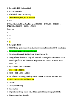 Câu hỏi bài tập trắc nghiệm ôn tập môn Hóa đại cương phần Hóa vô cơ có đáp án