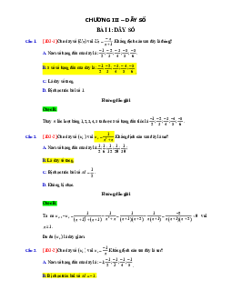 Bài tập dãy số, cấp số cộng và cấp số nhân có lời giải chi tiết