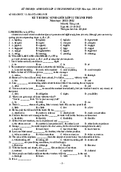 Đề thi chọn đội tuyển học sinh giỏi lớp 12 TP Hà Nội năm 2011-2012