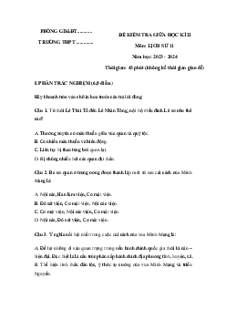Đề thi giữa học kì 2 môn Lịch sử 11 năm 2023 - 2024 sách Cánh diều
