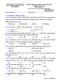 Đề thi HSG Toán 11 năm 2018 – 2019 trường Nguyễn Đức Cảnh – Thái Bình