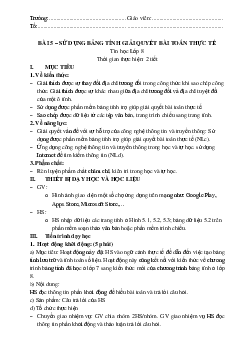 Giáo án Tin học 8 Bài 5: Sử dụng bảng tính giải quyết bài toán thực tế | Kết nối tri thức