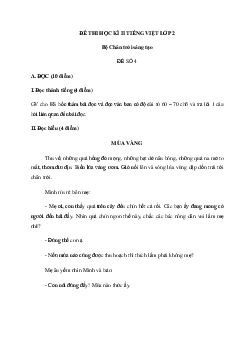 Đề thi học kì 2 lớp 2 môn Tiếng Việt theo Thông tư 27 - Đề 4 | Chân trời sáng tạo