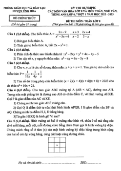 Đề Olympic Toán 8 đợt 1 năm 2022 – 2023 phòng GD&ĐT Ứng Hòa – Hà Nội
