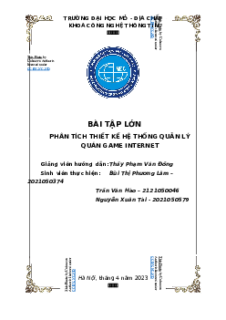 Bài tập lớn phân tích thiết kế hệ thống quản lý quán game Internet