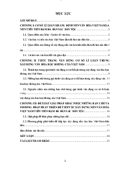 Tiểu luận:“Nền văn hoá Việt Nam tiên tiến đậm đà bản sắc dân tộc vận dụng trong xây dựng văn hoá học đường”