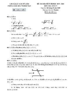 Đề thi HK1 Toán 9 năm 2019 – 2020 phòng GD&ĐT Nam Từ Liêm – Hà Nội