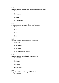 Trắc nghiệm Khoa học tự nhiên 7 Bài 2: Nguyên tố hóa học|  Cánh diều