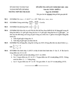 Đề giữa kỳ 1 Toán 11 năm 2023 – 2024 trường THPT Bùi Thị Xuân – TP HCM