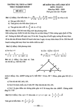 Đề giữa kì 2 Toán 8 năm 2022 – 2023 trường Thực Nghiệm KHGD – Hà Nội