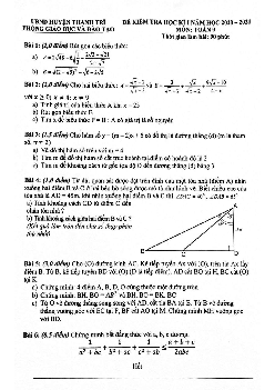 Đề thi HK1 Toán 9 năm 2020 – 2021 phòng GD&ĐT Thanh Trì – Hà Nội