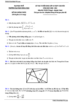 Đề thi vào 10 chuyên môn Toán năm 2020 – 2021 trường ĐHKH Huế (vòng 2)