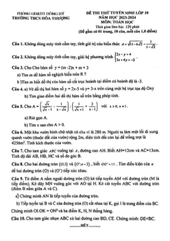 Đề thi thử vào 10 môn Toán năm 2023 – 2024 trường THCS Hoá Thượng – Thái Nguyên