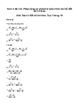 Giải Toán 8 Bài 23: Phép cộng và phép trừ phân thức đại số | Kết nối tri thức