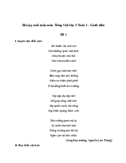 Bài tập cuối tuần lớp 3 môn Tiếng Việt Cánh diều - Tuần 1