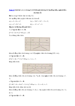 Giải bài tập trang 9, 10 SGK Giải tích lớp 12: Sự đồng biến, nghịch biến của hàm số