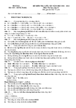 Đề thi giữa kỳ 2 Tin 11 năm học 2021-2022