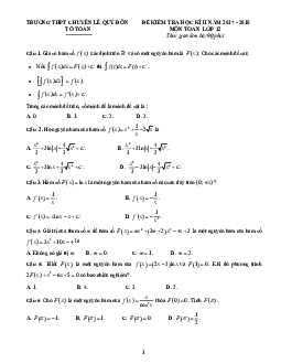 Đề kiểm tra HK2 Toán 12 năm 2017 – 2018 trường chuyên Lê Quý Đôn – Khánh Hòa
