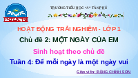 Giáo án điện tử Hoạt động trải nghiệm 1 Chủ đề 2 Chân trời sáng tạo : Để mỗi ngày là một ngày vui