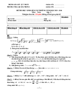 Đề học sinh giỏi Toán 9 năm 2023 – 2024 trường THCS Quang Trung – Bình Định