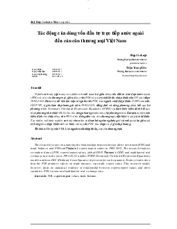 Nghiên cứu khoa học: Tác động của dòng vốn đầu tư trực tiếp nước ngoài đến cán cân thương mại Việt Nam