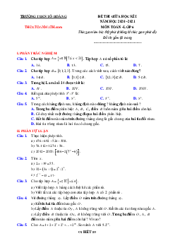 Đề thi giữa học kì 1 Toán 6 năm 2020 – 2021 trường THCS Tô Hoàng – Hà Nội