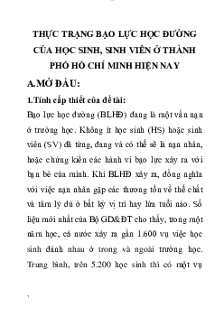Thực trạng bạo lực học đường ở học sinh, sinh viên thành phố Hồ Chí Minh
