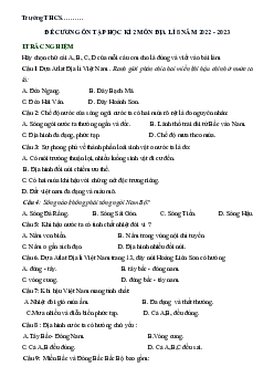 Đề cương ôn tập học kì 2 môn Địa lý lớp 8 năm 2022 - 2023