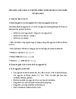 Hóa 10 bài 10: Ý nghĩa của bảng tuần hoàn các nguyên tố hóa học