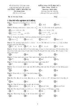 Đề cuối học kì 1 Toán 11 năm 2022 – 2023 trường THPT Thanh Đa – TP HCM