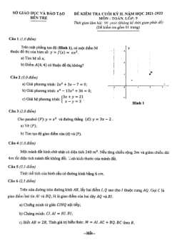 Đề kiểm tra cuối kỳ 2 Toán 9 năm 2021 – 2022 sở GD&ĐT Bến Tre