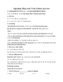 Ngữ pháp Tiếng Anh 7 Unit 4 Music and Arts