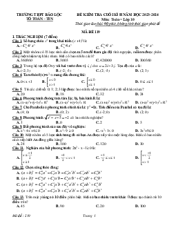 Đề cuối kỳ 2 Toán 10 năm 2023 – 2024 trường THPT Bảo Lộc – Lâm Đồng