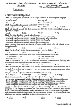 Đề thi học kì 1 Toán 11 năm 2022 – 2023 trường chuyên KHTN – Hà Nội