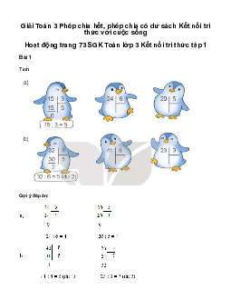 Giải Toán 3 Bài 25: Phép chia hết, phép chia có dư | Kết nối tri thức