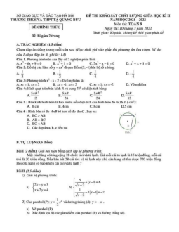 Đề thi giữa học kì 2 Toán 9 năm 2021 – 2022 trường Tạ Quang Bửu – Hà Nội