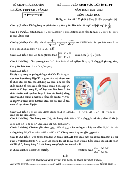Đề thi thử Toán vào lớp 10 năm 2022 – 2023 trường THPT Chu Văn An – Thái Nguyên