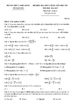 Đề kiểm tra chất lượng giữa HKI môn Toán 11 trường C Nghĩa Hưng – Nam Định