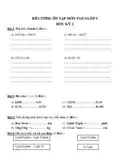 Đề cương ôn tập học kì 2 môn Toán lớp 5 năm 2024